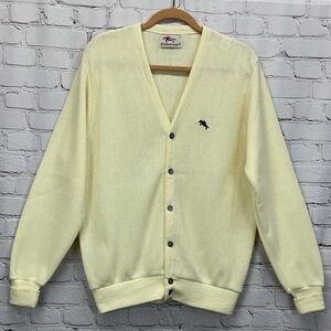 Vintage 70s Steeplechase Cardigan Sweater Men's Size L Pastel Yellow GrandpaCore